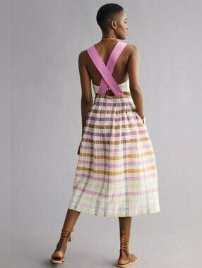 Anthropologie Maeve Ombre Plaid Midi Lightweight Sundress With Side Pockets